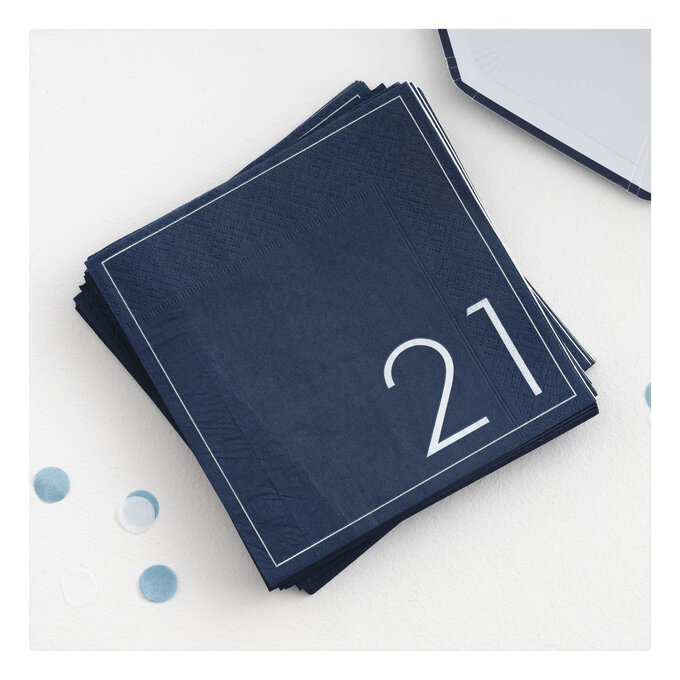 Ginger Ray Navy 21st Birthday Napkins 16 Pack image number 2