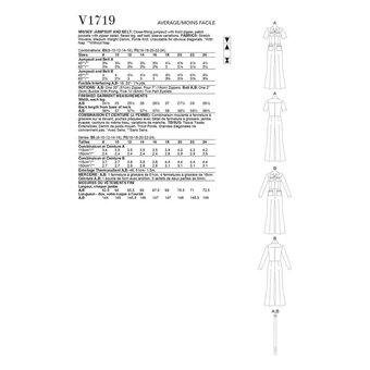Vogue Jumpsuit and Belt Sewing Pattern V1719 (8-16)