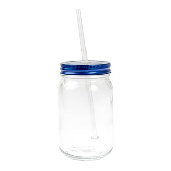 Blue Glass Drinking Jar with a Straw