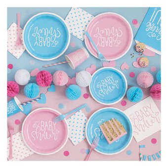Small Pink Hearts Baby Shower Paper Plates 8 Pack