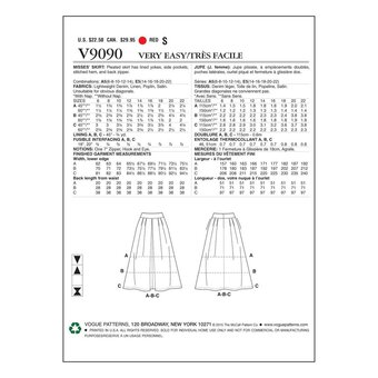 Vogue Women’s Skirt Sewing Pattern V9090 (10-18)