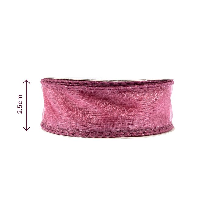 Mid Pink Wire Edge Organza Ribbon 25mm x 3m image number 3