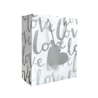White and Silver Love Gift Bag 27cm x 22cm