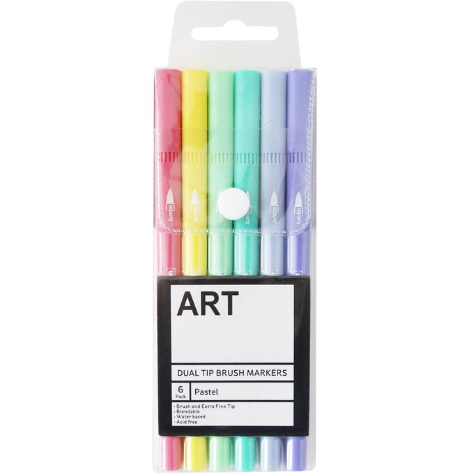 Pastel Dual Tip Brush Markers 6 Pack image number 4