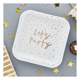Gold Let's Party Plates 8 Pack 