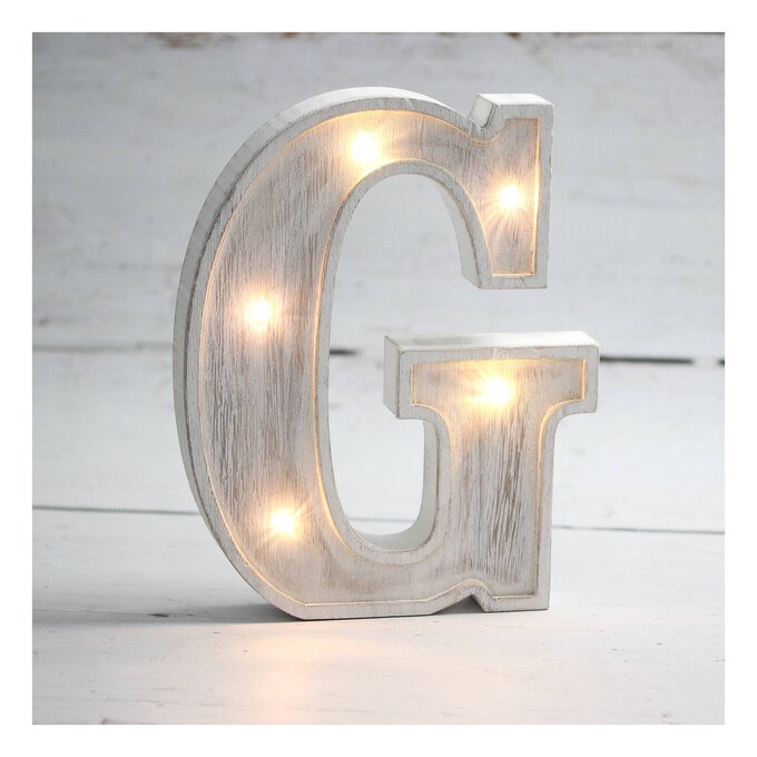 White-Washed Wooden LED Letter G 21cm image number 1