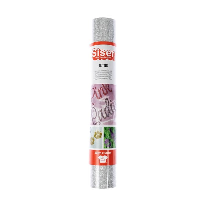 Siser Silver Glitter Heat Transfer Vinyl 30cm x 50cm image number 1