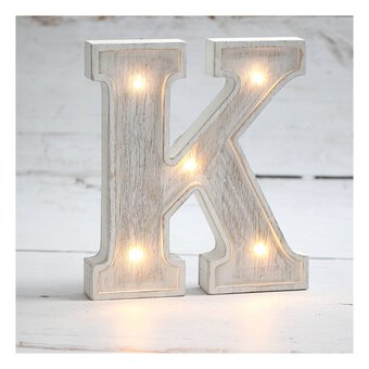 White-Washed Wooden LED Letter K 21cm