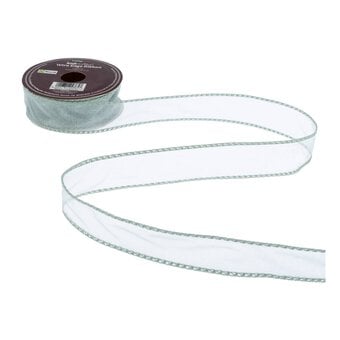 Pale Blue Wire Edge Organza Ribbon 25mm x 3m
