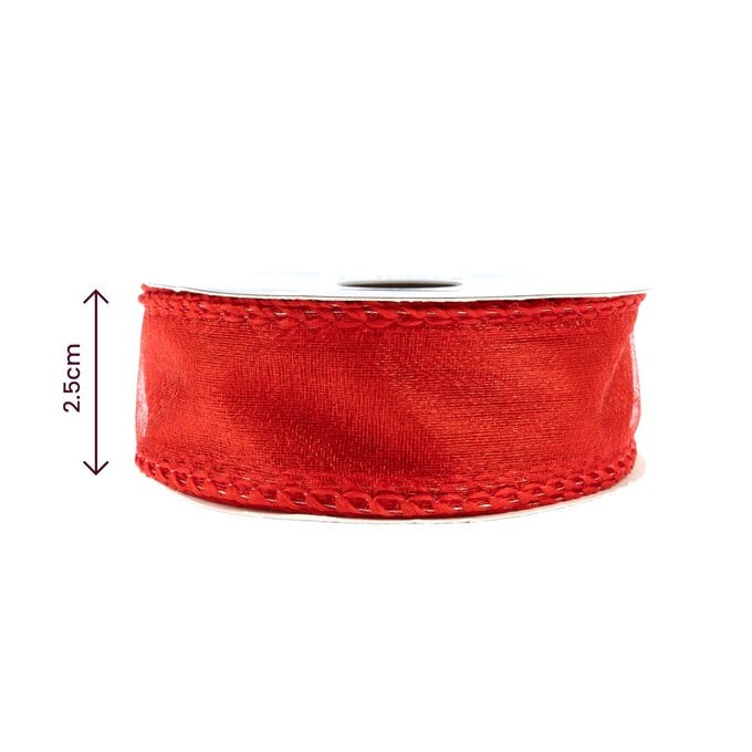 Orange Red Wire Edge Organza Ribbon 25mm x 3m image number 3