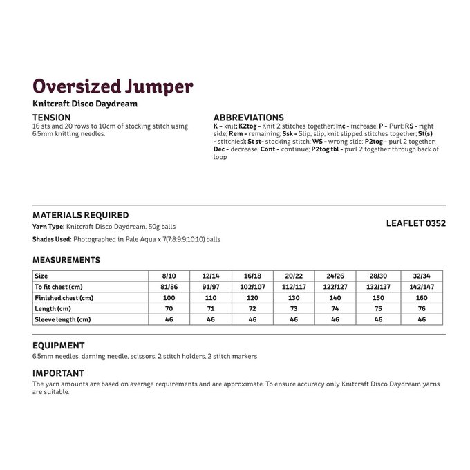 Knitcraft Oversized Jumper Cardigan Digital Pattern 0352 image number 4