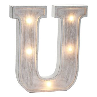 White Washed Wooden LED Letter U 21cm