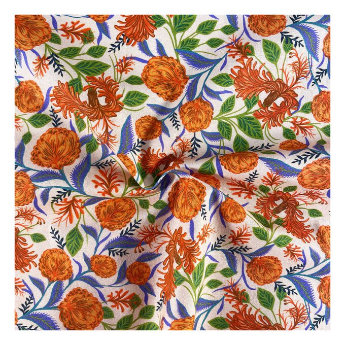 Artisan Orange Flowers Cotton Fabric by the Metre image number 1