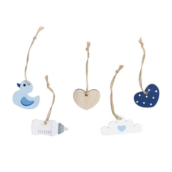 Blue Baby Wooden Tags 5 Pack image number 1