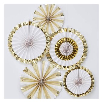 Ginger Ray White and Gold Fan Decorations 5 Pack