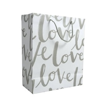 White and Silver Love Gift Bag 27cm x 22cm