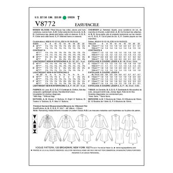 Vogue Women’s Blouse Sewing Pattern V8772 (6-14)